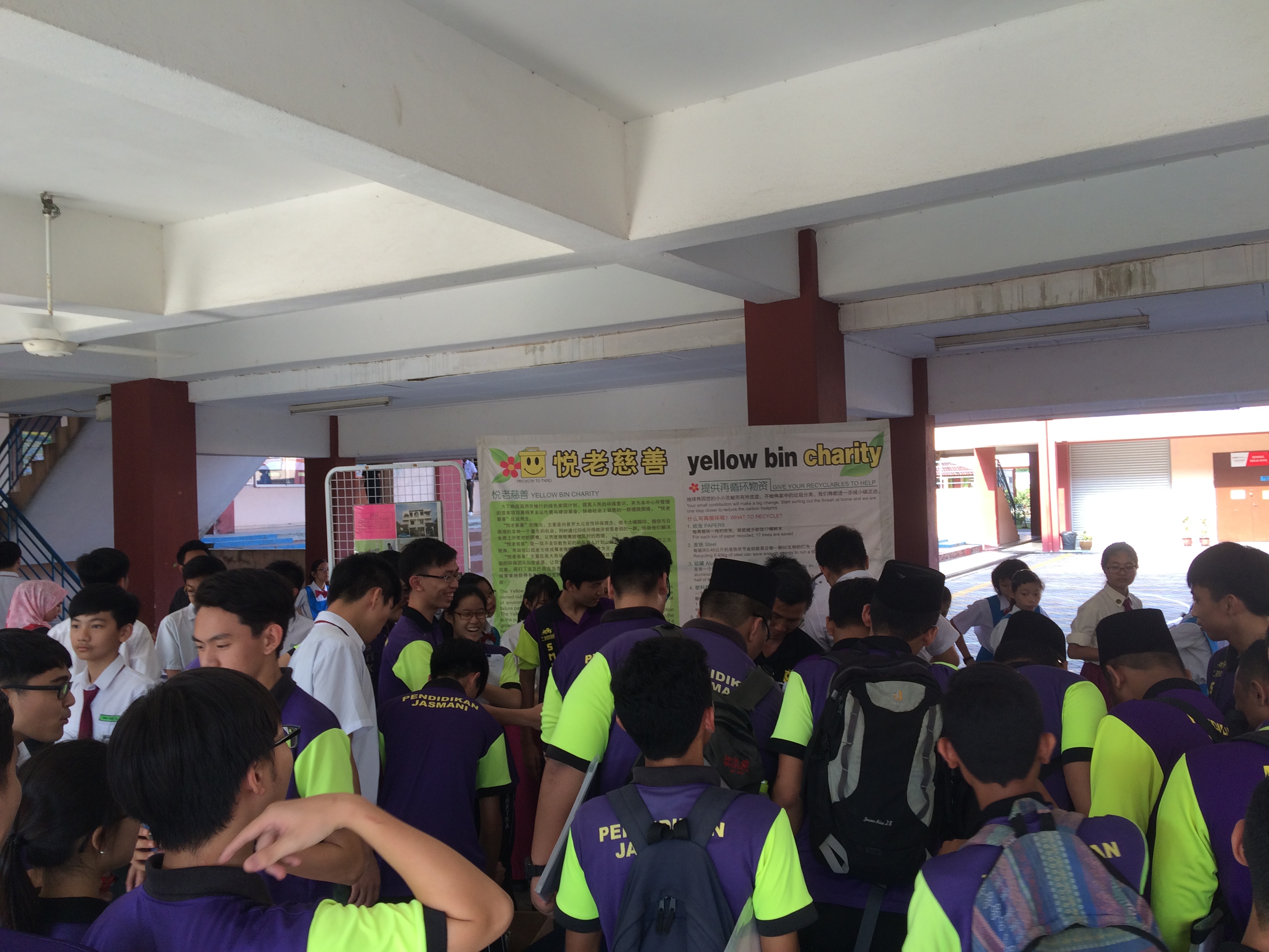 Yellow Bin textile recycling awareness event at SMK Mount Austin, Johor Bahru