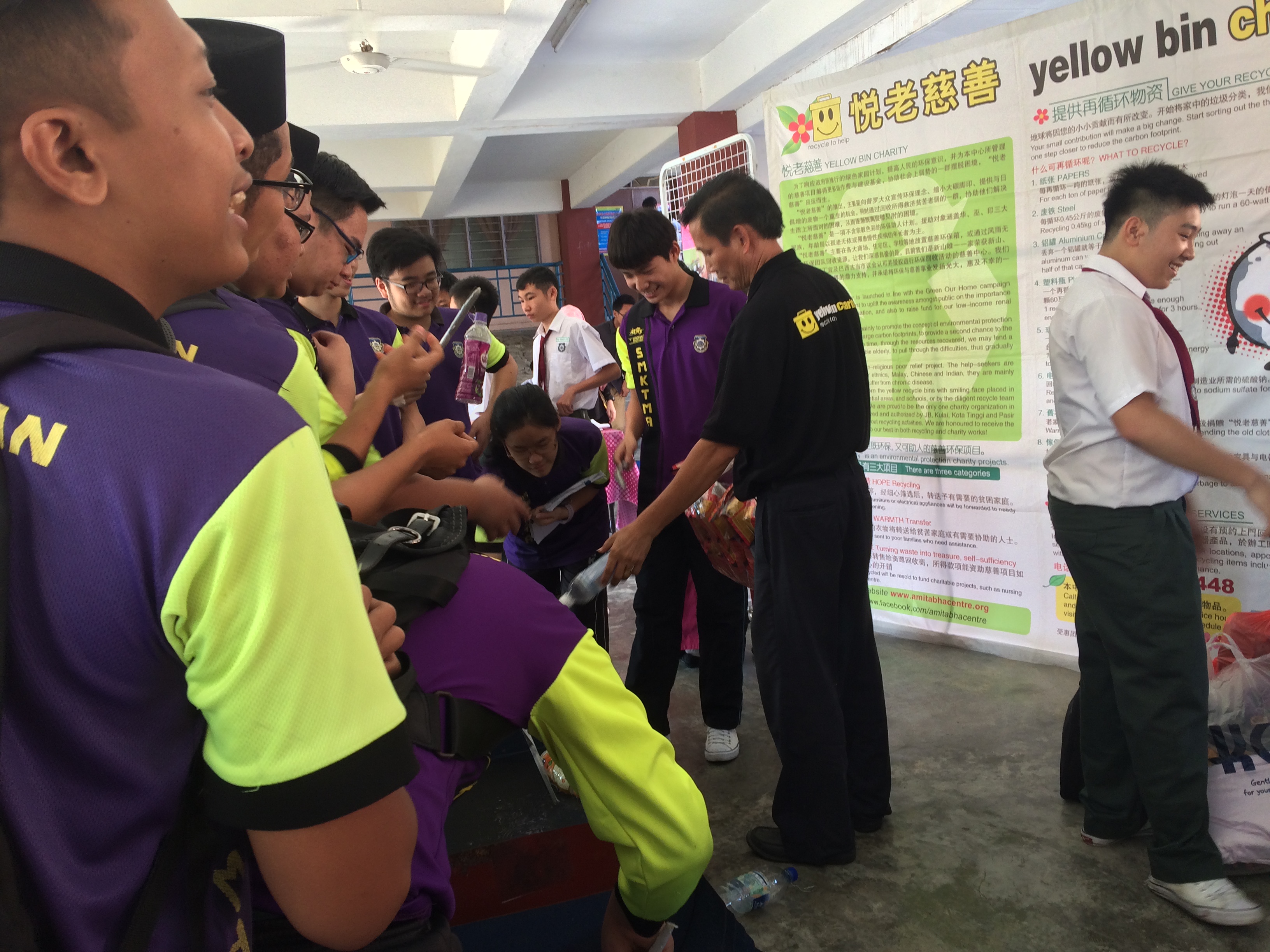 Yellow Bin textile recycling awareness event at SMK Mount Austin, Johor Bahru